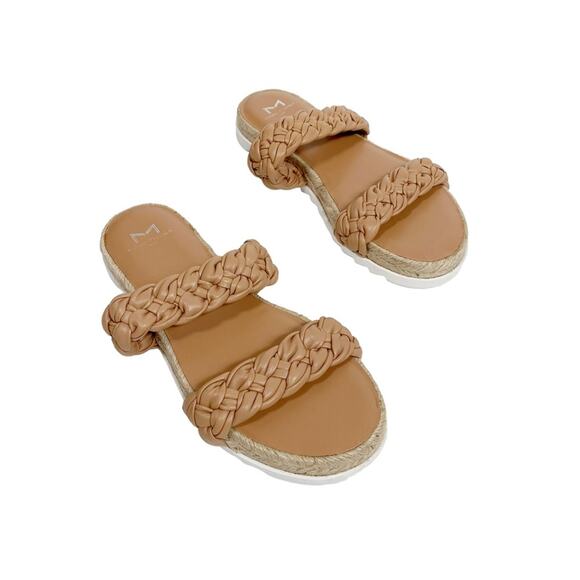 MARC FISHER Jamie Slip On Woven Leather Flat Espradrille Slide Sandals - Picture 2 of 8